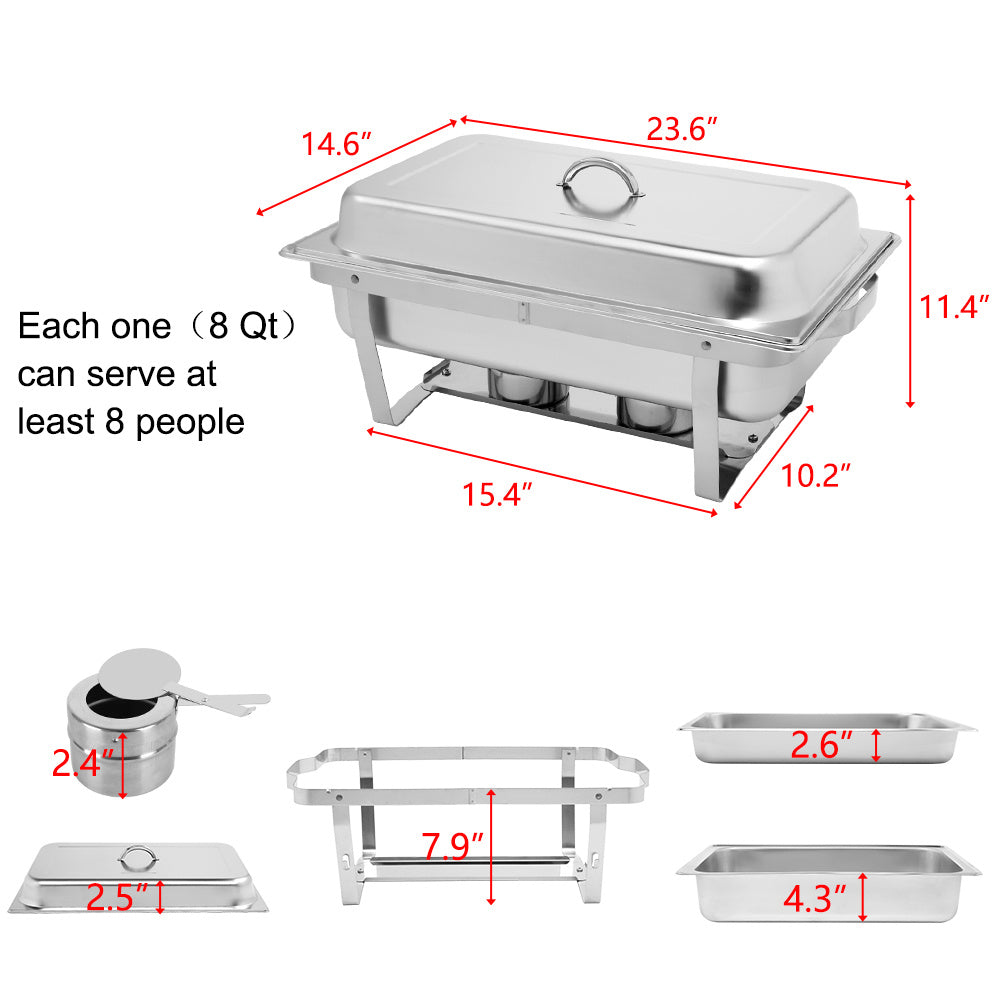 2PCS Stainless Steel 9L Buffet Chafing Dishes – Rectangular Catering Warmer Set for Parties & Events