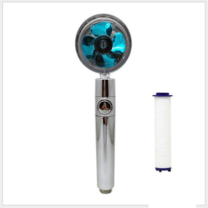 Turbocharged Propeller Shower Head – High-Pressure Handheld Nozzle with Stop Button & Cotton Filter