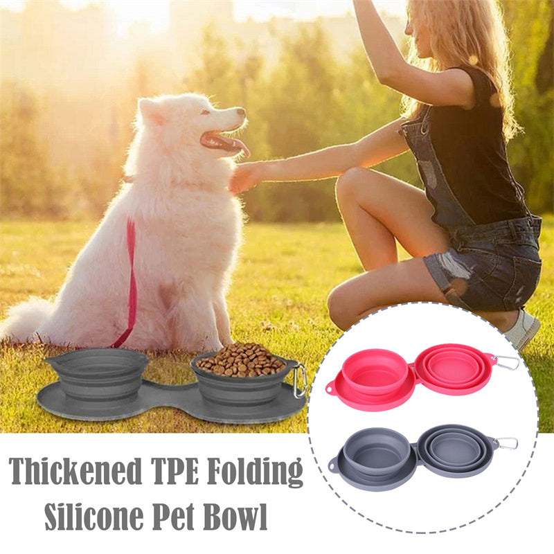 Foldable Double Pet Bowl – Portable Rubber Feeding Dish for Dogs & Cats