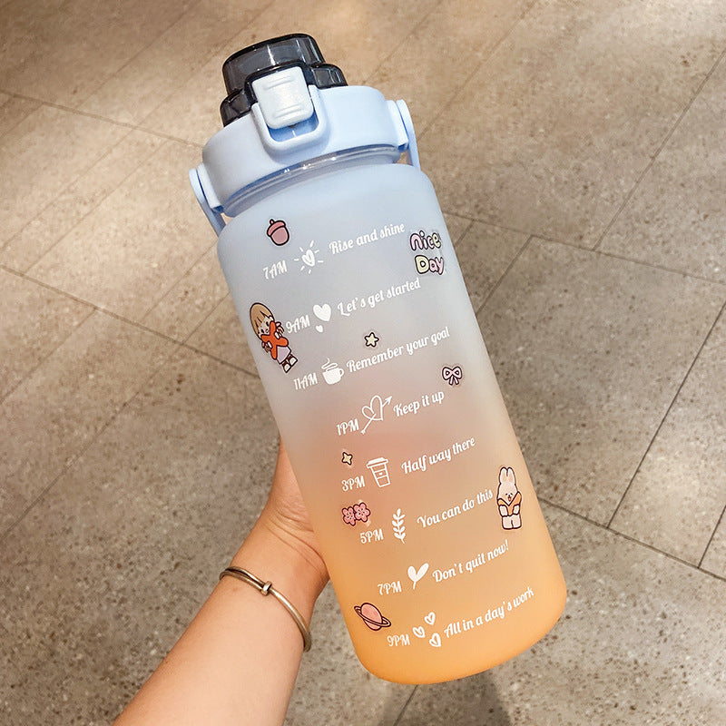 Cute 2000ml Water Bottle with Straw – Portable Hydration Bottle with Motivational Scale & Stickers