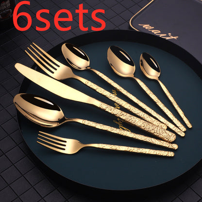 Embossed Textured Handle Steak Cutlery – Elegant Western Style Knife & Fork Set