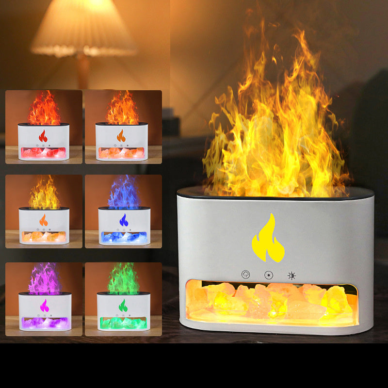 Flame Humidifier & Aromatherapy Diffuser – 3D Simulated Fire Effect with Crystal Salt Lamp