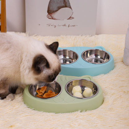 Double Dog Bowls – Stainless Steel Food & Water Feeder with Non-Slip Resin Base for Cats & Medium Dogs