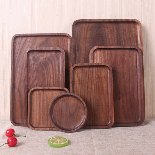 Japanese-Style Black Walnut Wooden Dinner Plate – Elegant Rectangular Serving Tray for Sushi & Meals